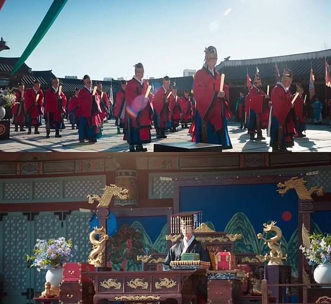 韓劇《21世紀大君夫人》邊佑錫稱王橋段，大臣們喊的是「千歲」而不是「萬歲」也引發爭議。（圖／翻攝自韓網）