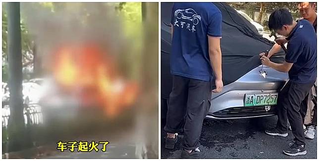 內地傳媒報道，一輛購買兩個月的極狐汽車電動車周三（24日）在杭州街頭突自燃，惟車廠人員到場後竟先拆走車廠標誌及蓋黑布，車主不滿車廠的處理手法