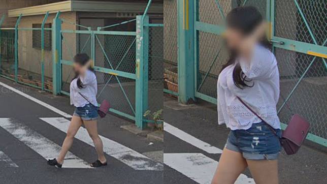 近日有鄉民發現，日本一名女子過馬路的驚人景象全被Google街景車拍下。（圖／翻攝自Google地圖）