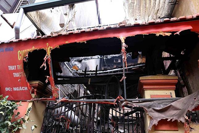 This photo taken on May 24, 2024 shows a rental building after a fire in Hanoi, Vietnam. (VNA/Handout via Xinhua)