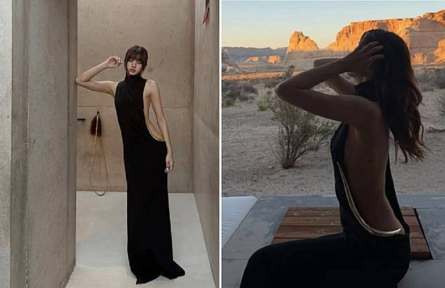 Lisa度假私服美到個人天花板，側面上半身全露展現螞蟻腰臀線。翻攝自Lisa IG