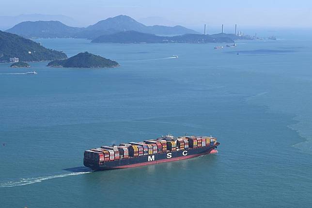 A container cargo ship sails out of Kwai Chung Container Terminals in Hong Kong, south China, Sept. 17, 2024.(Xinhua/Chen Duo)