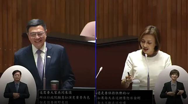 邱議瑩質詢時酸黃國昌，讓卓榮泰忍不住笑場。（圖／翻攝立院ivod系統）