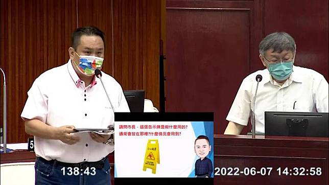 台北市長柯文哲(右)到議會備詢。(翻攝台北市議會網站)