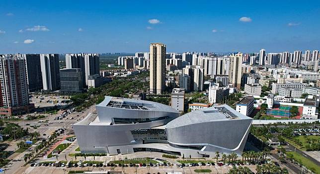 An aerial drone photo taken on Sept. 30, 2024 shows the Hainan Intangible Cultural Heritage Exhibition Center in Haikou, south China's Hainan Province. (Xinhua/Yang Guanyu)