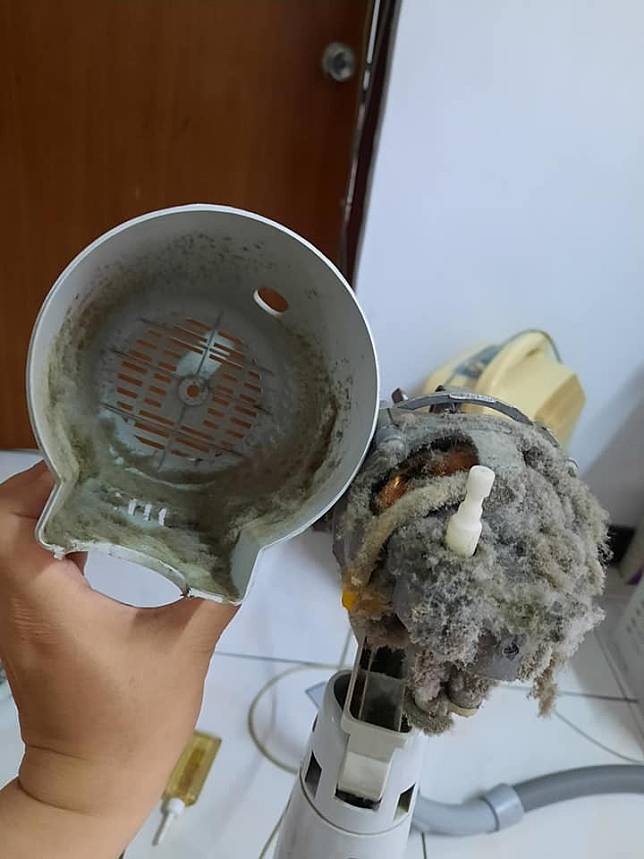 一名網友日前在臉書分享，拆開家中從未清理過的14年老電風扇照片。(擷取自爆廢公社)