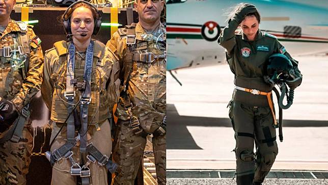 約旦公主薩爾瑪14日參與加薩空投任務（左圖），右圖為她過去的訓練照。路透社／翻攝IG@hm.queenrania