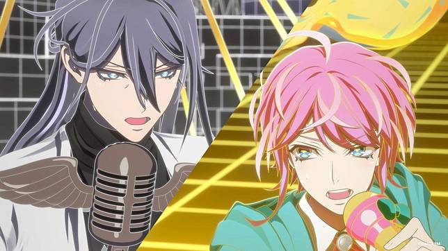 《催眠麥克風》澀谷代表「Fling Posse」由飴村亂數（右）領軍，對上新宿代表「Matenro」隊長神宮寺寂雷。（圖／甲上娛樂提供）