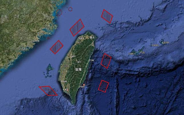 中共解放軍「聯合利劍-2024B」環台軍演示意圖。(Rti)