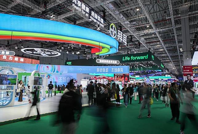 This photo taken on Nov. 8, 2024 shows the booth of Bayer at the Medical Equipment &amp; Healthcare Products Exhibition Area during the 7th China International Import Expo (CIIE) in east China's Shanghai. (Photo by Chang Nengjia/Xinhua)