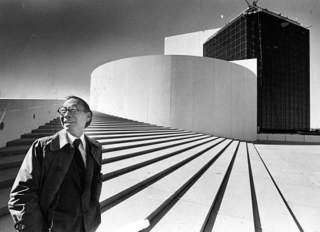 BOSTON, MA – OCTOBER 16: Architect I.M. Pei stands outside the John F. Kennedy Presidential Library and Museum in Boston, which he designed, on Oct. 16, 1979. It was the first time he had seen the building in person since designing it. (Photo by Ted Dully/The Boston Globe via Getty Images)