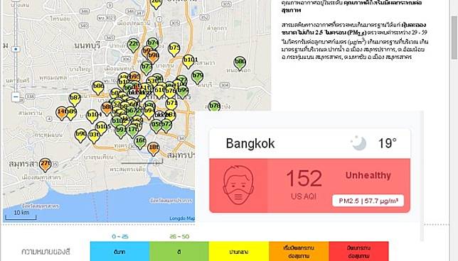 เตือน!กทม.-ปริมณฑล 7 พื้นที่โซนส้ม ค่าฝุ่นเกินเกณฑ์เริ่มกระทบสุขภาพ 