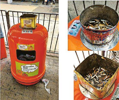 鐵兜煙灰缸–有清潔工以自製鐵兜、廢棄月餅罐等取代垃圾桶的煙灰缸，靈活運用日常生活物品的技能，減低火燭風險之餘，亦避免煙灰四處飄。（受訪者提供）