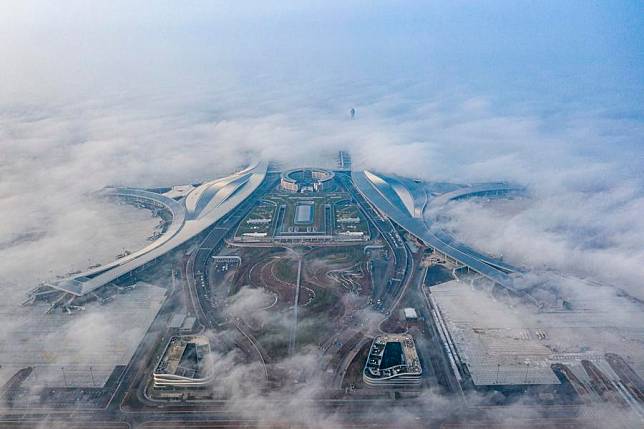 Aerial photo taken on April 12, 2021 shows the Chengdu Tianfu International Airport in Chengdu, southwest China's Sichuan Province. (Photo by Wang Ruilin/Xinhua)