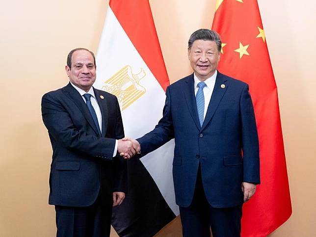 Chinese President Xi Jinping meets with Egyptian President Abdel-Fattah al-Sisi on the sidelines of the 16th BRICS Summit in Kazan, Russia, Oct. 23, 2024. (Xinhua/Zhai Jianlan)