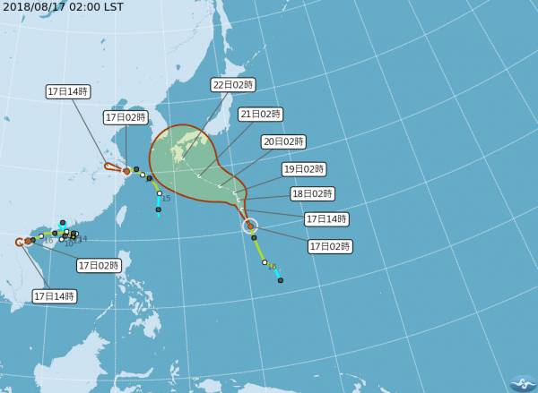 輕度颱風 「貝碧佳」在東京灣，今早將登陸越南北部；輕度颱風「棕櫚」在杭州灣，亦即將登陸，強度皆將迅速減弱。「蘇力」則持續向北北西轉西北，22日2時將行進至日本南部附近。(圖擷取自中央氣象局)