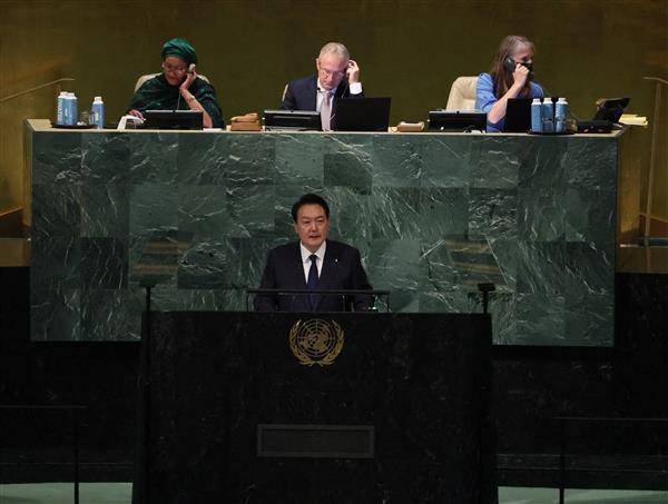 南韓總統尹錫悅在聯合國大會總辯論上演講。路透社