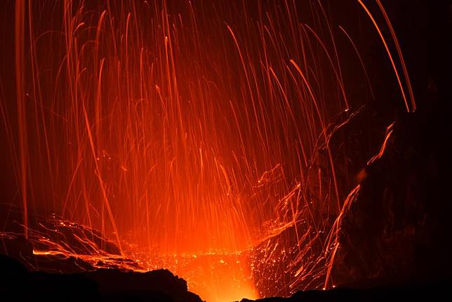 This long-exposure photo taken on July 2, 2024 shows the eruption of Mount Yasur in Tanna, Vanuatu. (Xinhua/Guo Lei)