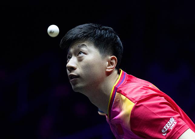 Ma Long serves during the men's singles quarterfinal match between Lin Yun-ju of Chinese Taipei and Ma Long of China at the WTT Champions Incheon 2024 at Inspire Arena in Incheon, South Korea, March 30, 2024. (Photo by Jun Hyosang/Xinhua)