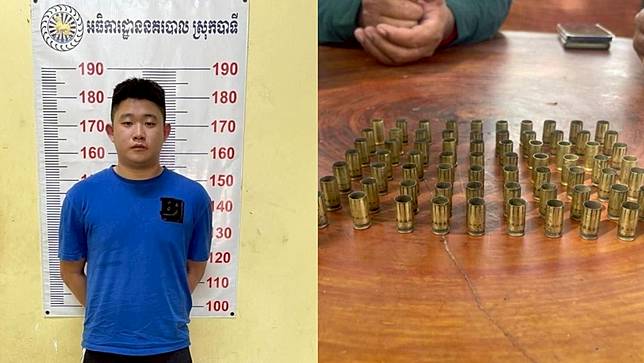 一名台灣籍20歲蔡男在柬埔寨持短槍連開71發子彈。翻攝自「柬中時報」
