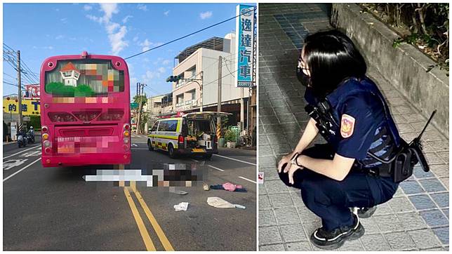 上班尖峰時間，安南區安和路二段傳出遊覽車、機車發生碰撞，女騎士倒地疑遭輾過，當場身亡。民眾提供