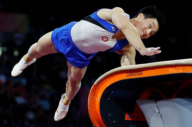 Hong Kong's Shek Wai-hung in action in the men’s vault final at the world championships in Stuttgart. Photo: Reuters