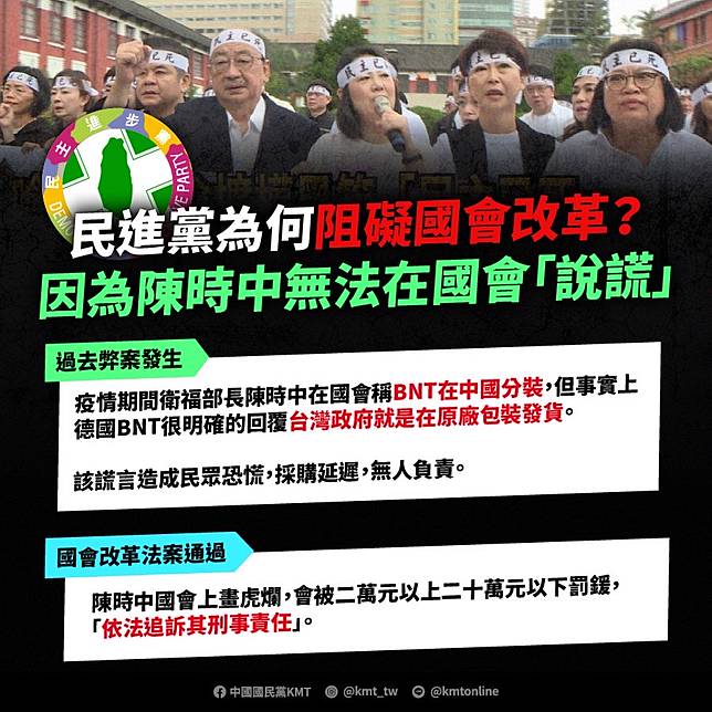 國民黨質疑，民進黨為何反對國會改革，因為怕陳時中過去的謊言會被揭穿。（國民黨文傳會提供）