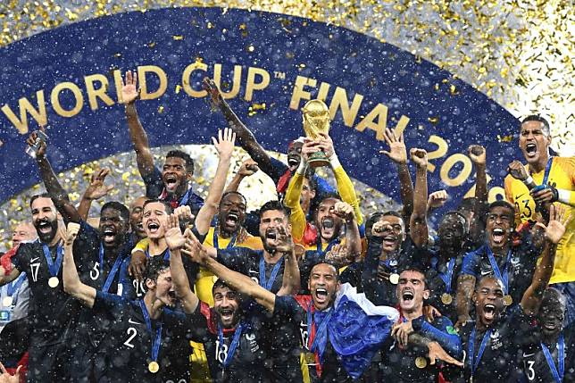 法國奪下世界盃隊史第二冠。(法新社)
