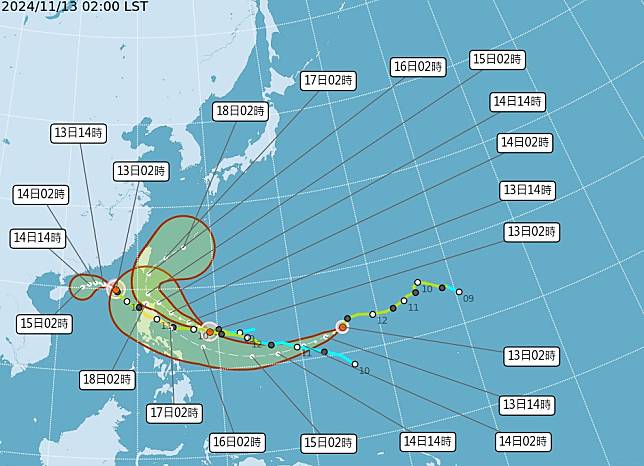 天兔將增強中颱，週四恐發海陸警。（圖：氣象署網站）