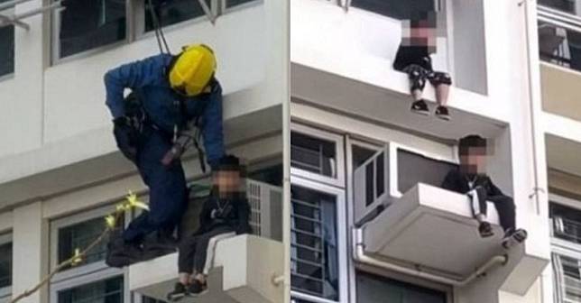 太驚險了！5歲哥帶3歲弟「雙腳懸空坐樓外牆」，不停晃動雙腳，毫無警覺，事發當時父母竟還在睡夢中