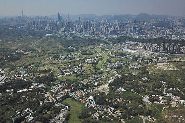 Ping Yeung Mural Village in the New Territories with Shenzhen’s Lo Wu district in the background. Photo: Roy Issa