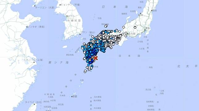 日本晚間發生規模6.9地震。（圖／日本氣象廳）