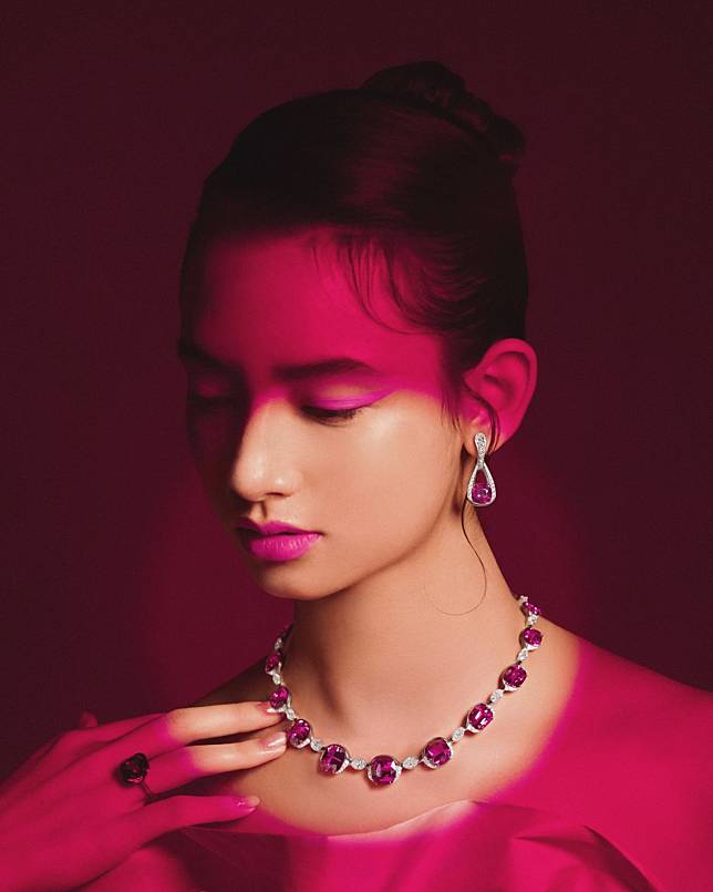 Bold rubellites framed by diamonds and shakudō alloy in a stunning display of brilliance and depth  (Photo: courtesy of Karl lam/Tatler Hong Kong)