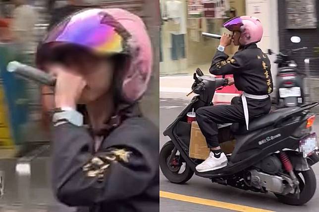 男子單手騎車穿梭一中商圈，邊騎還邊唱歌，引發路人側目。畫面翻攝threads 1ceno7
