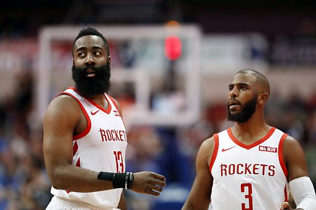 火箭「HP雙核心」James Harden(左)、 Chris Paul。（圖／美聯社／達志影像）