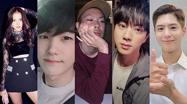 ▲JISOO（左起）朴炯植、吳赫、JIN、朴寶劍登曾拒絕「SM娛樂」面試。（圖／藝人IG）
