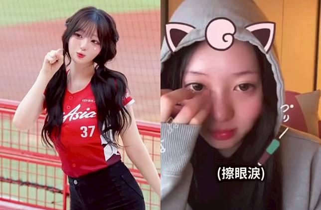 小龍女啦啦隊權喜原，近日遭遇大群酸民攻擊批評身材，忍不住在直播中拭淚。（圖／翻攝Threads）
