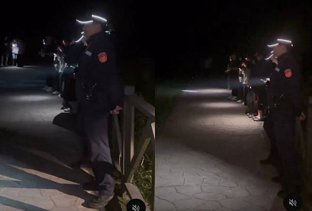 因應民眾深夜聚集喧嘩，固守國家公園的保七總隊員警前往現場站崗關切，維持公共秩序。（threads網友07__hsu授權提供）