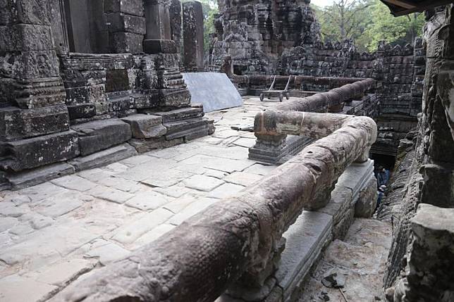 This undated photo shows the restored terrace at Bayon Temple in Siem Reap province, Cambodia. (APSARA National Authority/Handout via Xinhua)