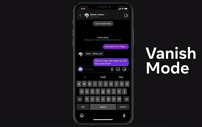 臉書在Instagram與Messenger推出「消失模式」（Vanish Mode）。   圖：取自臉書官方部落格