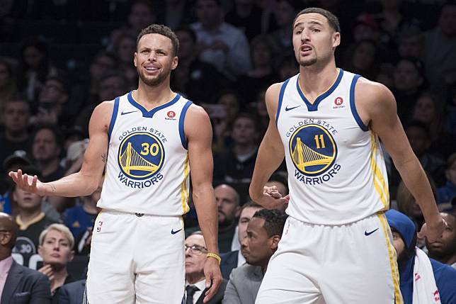 勇士「浪花兄弟」Stephen Curry(左)、Klay Thompson。（圖／美聯社／達志影像）