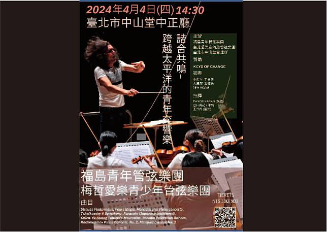台日青年音樂家4月4日將於台北中山堂，攜手合作「諧合共鳴–跨越太平洋的青年交響樂」音樂會。(台北市中山堂管理所提供)