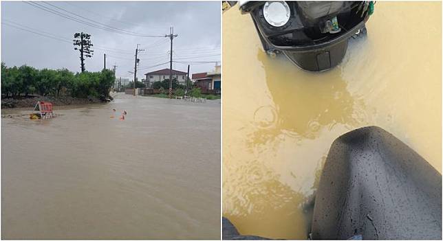 彰化不少地區仍淹水，民眾騎車掉進水溝。翻攝「彰化人大小事」臉書