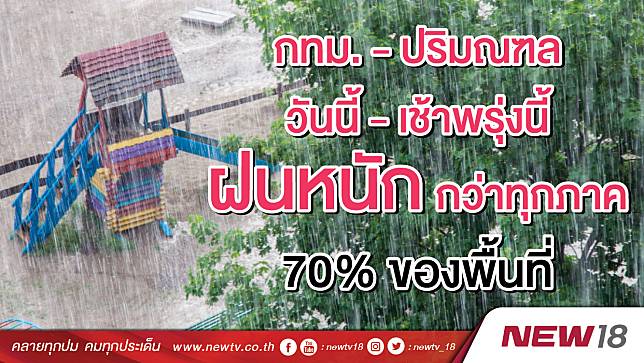 กทม.-ปริมณฑลวันนี้-เช้าพรุ่งนี้ ฝนหนักกว่าทุกภาค 70% ของพื้นที่