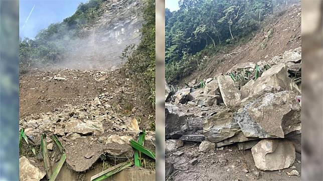 苗栗縣南庄鄉苗21線道路發生大面積山壁坍塌。圖／翻攝自Facebook@楊文昌